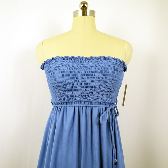 NWT Juicy Couture Blue Smocked Strapless Cover Up Tube Dress Ruffle Hem M - Picture 7 of 15
